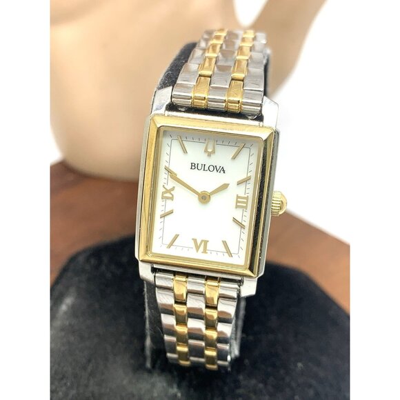 Bulova Women's Watch 98L308 Sutton Quartz Mother of Pearl Dial Two Tone Tank - Picture 1 of 14